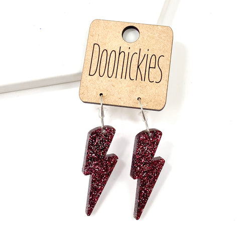 1.5" Glitter School Spirit Bolt Dangles - Custom Spirit Earrings - 9 Color Options