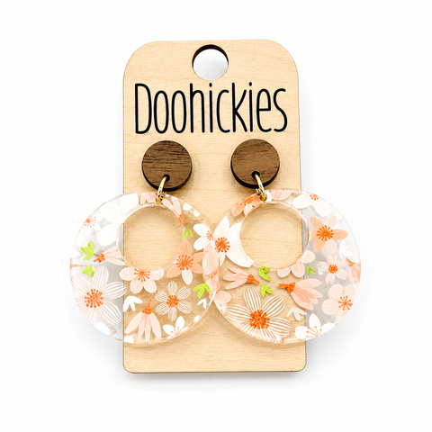 Fall Coral Floral Double O Acrylic Dangles Earrings
