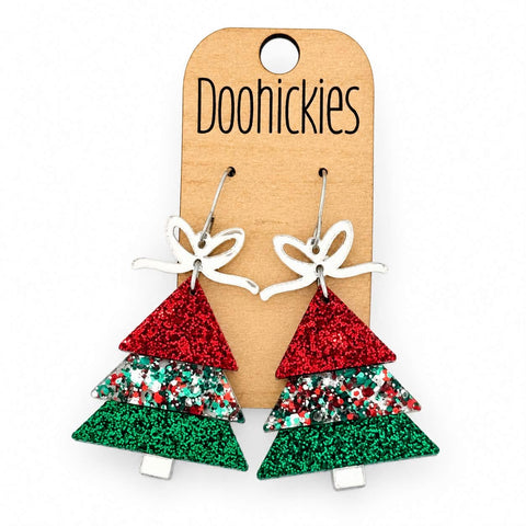 Tied Up in Tinsel Dangles - Christmas Tree Acrylic Earrings