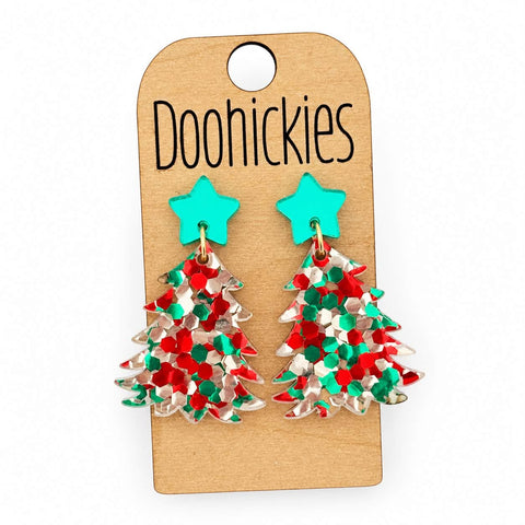 Christmas Confetti Swoopy Tree Dangles - Acrylic Earrings
