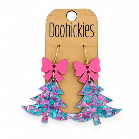 Unicorn Chunky Glitter Festive Tree Dangles - Christmas Acrylic Earrings