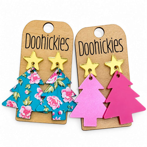 Merry and Bloom Tree Dangles -Christmas Acrylic Earrings