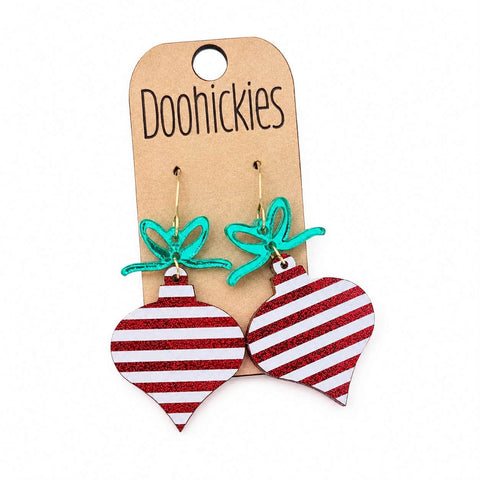 Peppermint Striped Ornament Dangles - Christmas Acrylic Earrings
