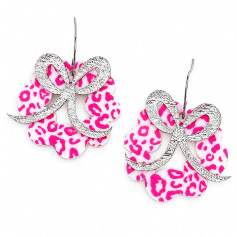 Wild About Wreaths Dangles - Pink Leopard Christmas Acrylic Earrings