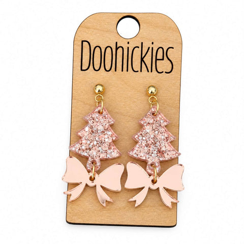 Blushing Bow Tree Dangles - Christmas Acrylic Earrings
