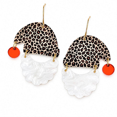 Santa's Wild Side Dangles - Leopard Print Acrylic Christmas Earrings