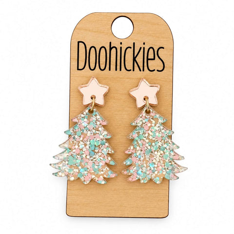 Sugarplum Sparkle Swoopy Tree Dangles - Christmas Acrylic Earrings