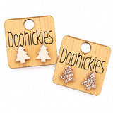 Champagne Christmas Traditional Tree Studs - Christmas Acrylic Earrings