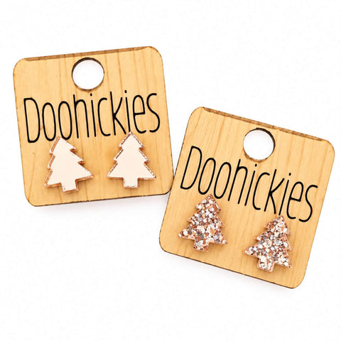 Champagne Christmas Traditional Tree Studs - Christmas Acrylic Earrings