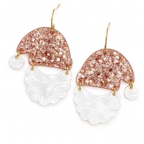 Blushing Santa Dangles - Rose Gold Glitter Acrylic Christmas Earrings