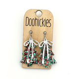Tied and Tinsel Christmas Tree Dangles - Acrylic Earrings