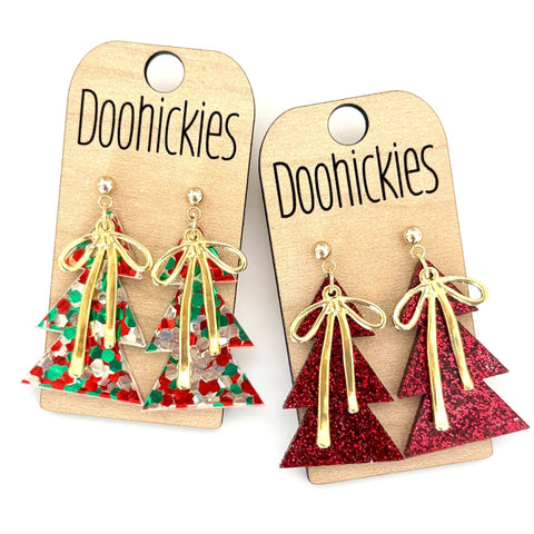 Tied Up in Christmas Dangles - Christmas Tree Acrylic Earrings