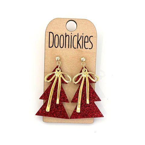 Tied Up in Christmas Dangles - Christmas Tree Acrylic Earrings