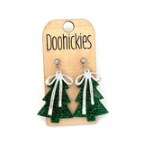 Tied and Tinsel Christmas Tree Dangles - Acrylic Earrings