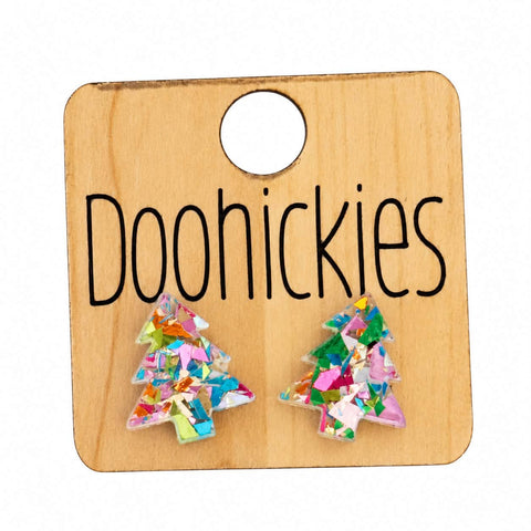 Chunky Glitter Traditional Tree Studs - Christmas Acrylic Earrings