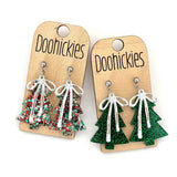 Tied and Tinsel Christmas Tree Dangles - Acrylic Earrings