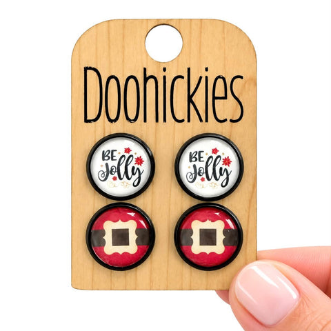 Be Jolly & Santa’s Belt in Black Settings - Christmas Stud Earrings