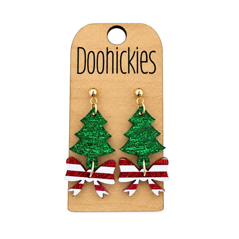 Festive Bow Tree Dangles - Christmas Acrylic Earrings