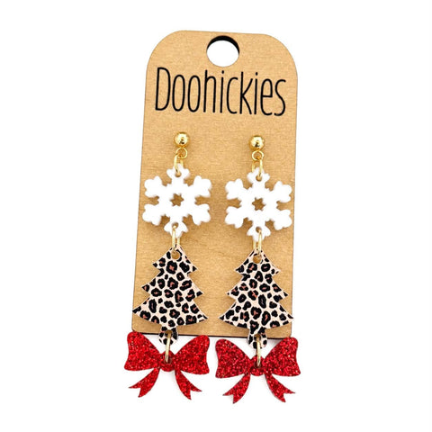 Leopard Christmas Trifecta Acrylic Dangle Earrings