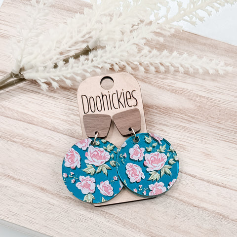 Walnut & Teal Rose Piggyback Collection - Acrylic Earrings