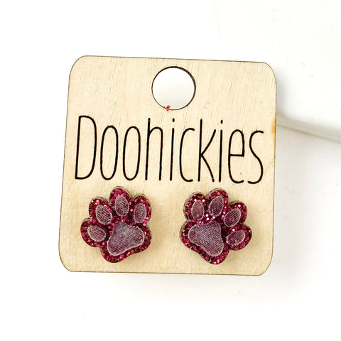 13mm School Spirit Glitter Paw Studs - Custom Spirit Earrings - 9 Color Options