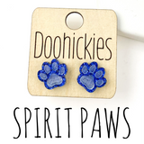 13mm School Spirit Glitter Paw Studs - Custom Spirit Earrings - 9 Color Options