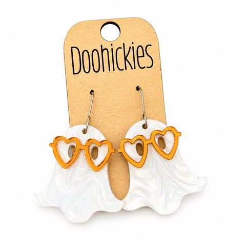 2" Nerdy Ghost Acrylic Dangles - Halloween Earrings