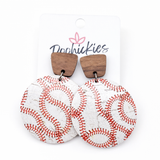 2" Walnut & Baseball/Softball Piggyback Corkies -Sports Earrings