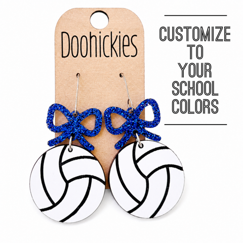 Rally Volleyball Bow Earrings | Custom School Color Game Day Jewelry