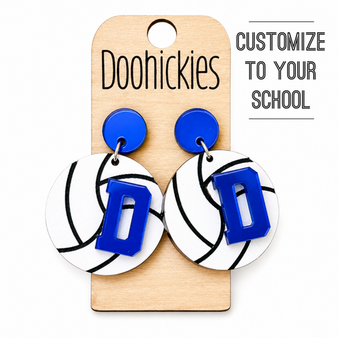Rally Letter Volleyball Dangle Earrings | Custom School Color Initial Earrings