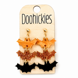 Orange and Black Triple Bat Dangles - Halloween Acrylic Earrings