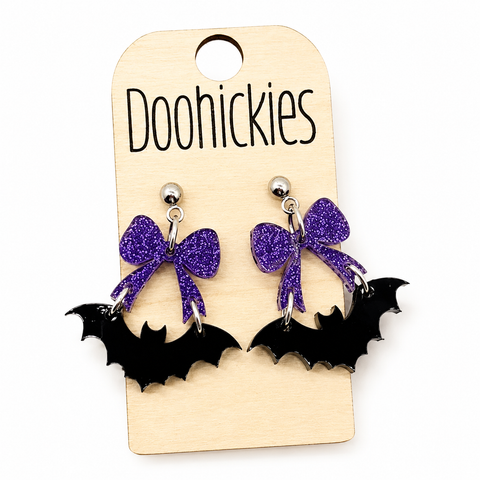 Bow Bat Dangle Halloween Earrings