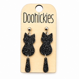 Black Cat Dangle Tail Kitty - Halloween Earrings