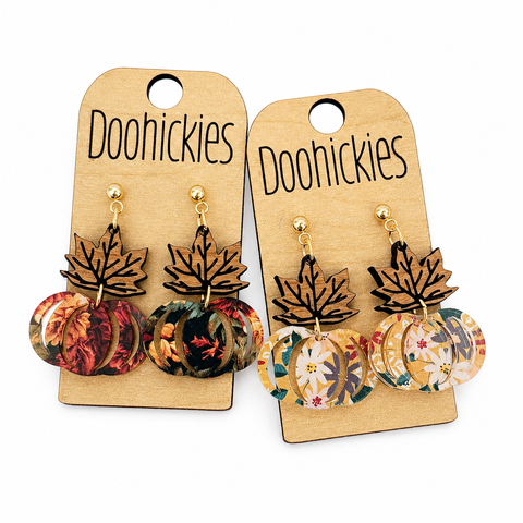 Autumn Blooms Floral Pumpkin Earrings | Acrylic & Wood Fall Earrings
