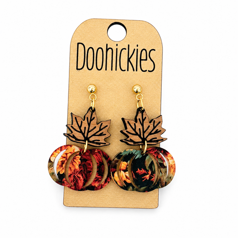 Autumn Blooms Floral Pumpkin Earrings | Acrylic & Wood Fall Earrings