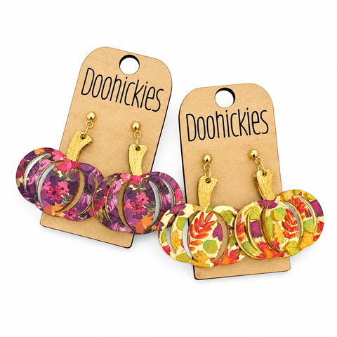 Fall Floral Pumpkin Dangle Earrings | Acrylic Autumn Pumpkin Earrings