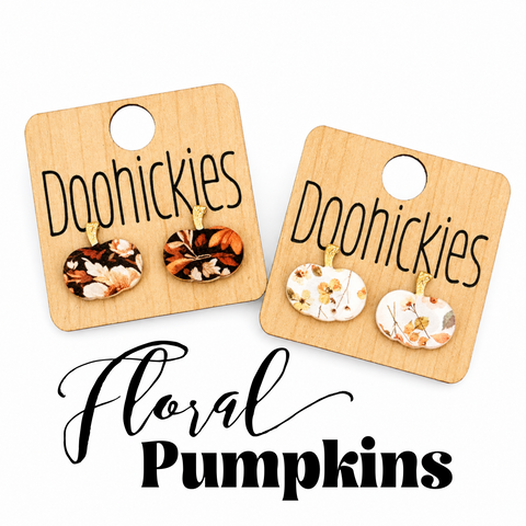 Fall Floral Pumpkin Stud Earrings | Acrylic Autumn Pumpkin Earrings