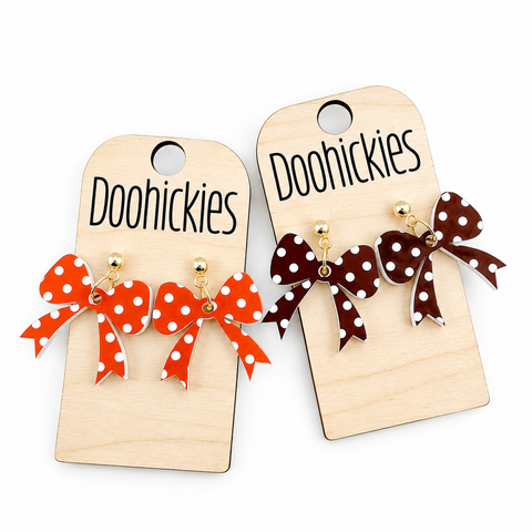Fall Polka Dot Bow Dangle Acrylic Earrings (2 Color Options)