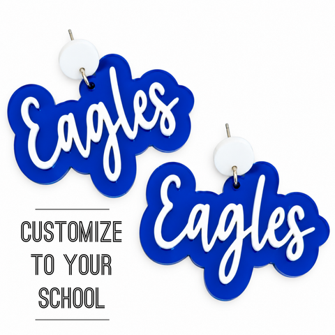 The Spirit Script Dangles | Custom School Spirit Script Dangle Earrings | Mascot Earrings | Leave Note with Mascot Name
