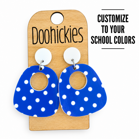 Polka Dot Spirit Gracie Dangles - Acrylic Spirit Dangle Earrings - School Spirit Earrings
