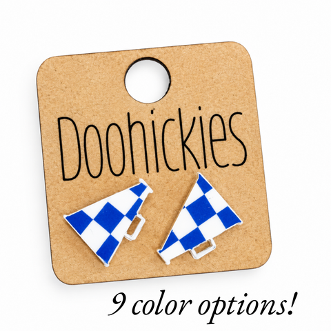 15mm Checkered Spirit Megaphone Studs - Custom Spirit Earrings - 9 Color Options