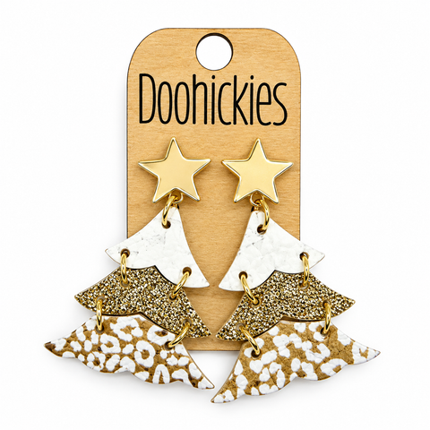 2.5" Shimmer Gold Leopard Christmas Trees Earrings