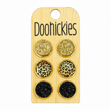 12mm Gold Glitter, Golden Leopard and Black Glitter Stud Triplets - Acrylic Earrings