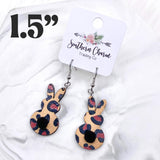 Wooden Leopard Bunny Tail Dangles - Easter Earrings