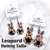 Wooden Leopard Bunny Tail Dangles - Easter Earrings