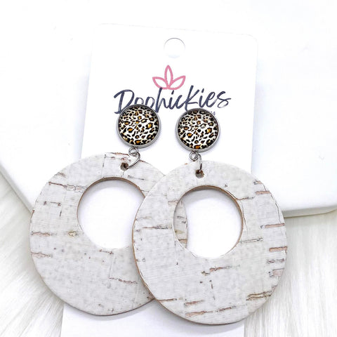 2.5" Tan Leopard & White Double O Dangle Corkies -Earrings