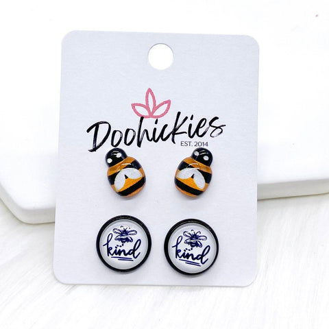 12mm Bees & Bee Kind in Black Settings - Summer Earrings