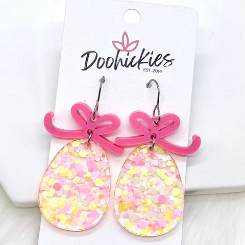 1.75" Pink Bow & Confetti Easter Egg Acrylics - Earrings