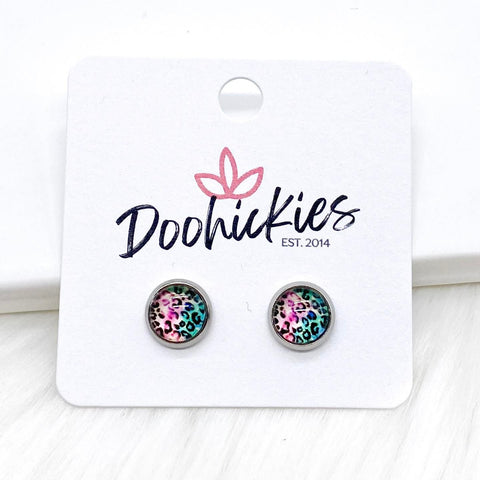 Bright Leopard Singles in Stainless Steel Settings -Summer Earrings