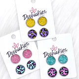 12mm Neon Leopard Duos in Stainless Steel Settings -Summer Earrings